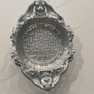 Arthur Court Bunny Rabbit Lattice Polished Pewter Bowl Server Platter Vintage
